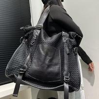 European and American Retro Mesh Splicing Leather Tote Bag, Large Capacity Casual Versatile Diagonal Cross Bag juoda