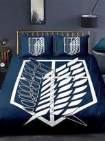 Anime Attack on Titan 3D Printed Bedding Set Duvet Cover Pillowcase Freedom Wings Bedclothes for Boys Kids Twin Single Full Size AU Double(180x210cm)