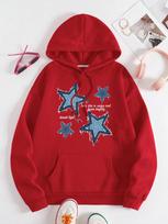 Retro Blue Jean Star Print Hoody Women Loose Pocket Hoodies Multicolor Autumn Pullover All-Match Fleece Female Streetwear S
