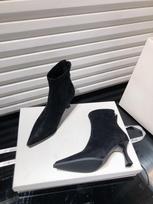 European and American Spice Girls Sexy Leopard Print Pointed Suede Skinny Heel Short Boots Skinny Boots High Heel Fashion Boots 35 juoda
