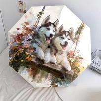 Two Huskies pattern, automatic folding umbrella, portable and foldable design, 8 ribs, a Christmas or birthday gift. įvairiaspalvis