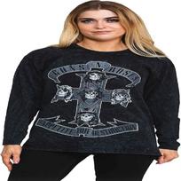 Guns N' Roses T-Shirt Monochrome Cross Logo Official Dip Dye Black Long Sleeve S juoda