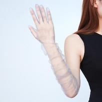 Moteriškos permatomos plonos nėrinės Elegantiškos tiulio ilgos pirštinės Tinklelio marlė Seksualios Vestuvių vakarėlio Vasaros Nėrinės Moteriškos Prom suknelės pirštinės pilka spalva