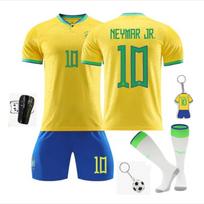 Vaikų Brazilijos Neymaras Futbolo Marškinėliai, Poliesteris, Geltoni/Mėlyni, Treniruočių Rungtynių Apranga 120-130 CM
