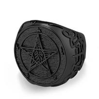 Vintage Fallen Angel Lucifer Titanium Steel Ring Satan Pentagram Titanium Steel Wrench Hand Jewelry 7 juoda
