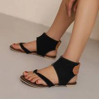 Women Rome Style Flip Flops Sandals Flat Heel Ankle Wrap Plus Size Summer Beach Shoes 34 juoda