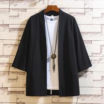 Vasaros vyriški lengvas kimono marškinys Medvilnės ir lino septynių rankovių atviras priekyje kardiganas XXXXXL juoda