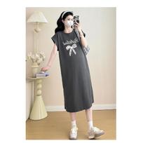 Women's Loose Long Knee Length Short Sleeve Cartoon T-Shirt Dresses L tamsiai pilka spalva