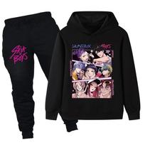 PB1224 Kids Boys Girls Kpop Mira Zoey Rumi Print Long Sleeves Hoodie Pants Trousers Clothes Sets 100cm juoda