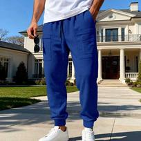 Men's Waffle Knit Cargo Sweatpants Drawstring Elastic Waist Multi-Color Casual Jogger Pants S mėlyna