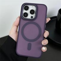 Skirta iPhone 11 12 13 14 Plus 15 16 Pro Max Magnetinis Magsafe Belaidžio Įkrovimo Dangtelis Prabangus Smūgiams Atsparus Matinis Telefono Dėklas For iphone 12 tamsiai violetine spalva