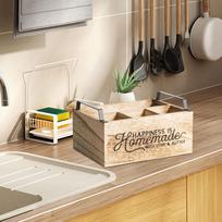 Kitchen Utensil Holder Wooden Storage Organizer Box 4 Compartments Silverware
