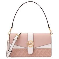 Michael Kors Greenwich Rankinė per petį su atvartu, magnetiniu užsegimu, reguliuojamu nuimamu peties dirželiu, dengto audinio, vidutinio dydžio 35F5GGRL2B-7183 Shopping Bag Set(Basic Set+Shopping Bag) beige
