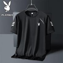 PLAYBOY Men's Ice-Feel Quick-Dry Short Sleeve T-Shirt 2XL juoda