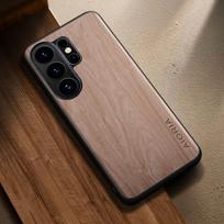 Skirta Samsung Galaxy S26 S25 S24 S23 S22 S21 Ultra Plus Fe Edge dėklas Stilingas Premium medžio rašto PU odos telefono dėklas s26 ultra smėlis
