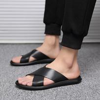 Vasaros vyriškos šlepetės Minkštos odinės atostogų paplūdimio basutės Flip Flop Neslystantys juodi paplūdimio batai 39 juoda