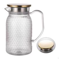 Beverage Pitcher Cold Carafe with Handle Afternoon Tea Transparent Cafe steel lid gold