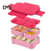 Bento pietų dėžutė suaugusiems vaikams, be BPA, nepralaidi, pietų konteineris, daugiasluoksnis maisto planavimo konteineris rožinė raudona spalva