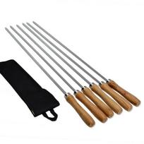 6 vnt. 42 cm nerūdijančio plieno kepsninės iešmai, platūs plokšti BBQ lazdelių ir šakučių rinkinys, idealus lauko stovyklavimui/iškylai, praktiški BBQ įrankiai