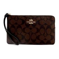 Coach Corner Zip Monogram Canvas And Leather Mahjong Clutch Bag Large Women clutch Black Brown 6648-IMAA8 Basic Set (Bag+Dust Bag)