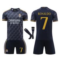Real Madrid Ronaldo 7 Jersey Set, Black Training Top, Breathable Skin-Friendly Soccer T-Shirt for Fans, Unisex 100-110 CM