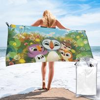 Puffin Rock Animacinis Paplūdimio Rankšluostis Minkštas Mikropluošto Greitai Džiūstantis Sugeriantis Greiti Rankšluosčiai Plaukimui W40*H60(CM)