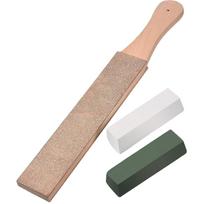 3 Pieces Leather Strops Kit, Paddle Strop Double Sided Leather Blocking Block With White Green Polis