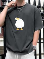 Cute Duck Printed Men's Casual Trendy Fashion Crew Neck T-shirt S armijos žalia spalva