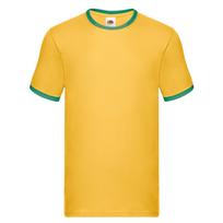 Fruit of the Loom Unisex Adult Ringer Cotton T-Shirt XXL geltona/kelly žalios spalvos