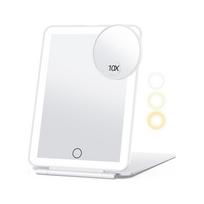 Rechargeable Makeup Mirror with 3 Color Lights for Travel, Vanity Cosmetic Mirror with LED Portable Compact Handheld with 10X