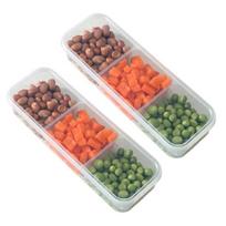 2Pcs Slim Meal Prep Boxes with Lids Long Clear Snack Containers with 2 or 3 Compartments Narrow Stackable Refrigerator Organizer 2pcs 3Grids