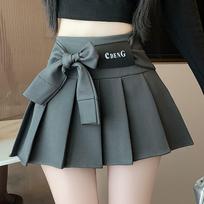 High-Waist Lace-Up Retro Pleated Mini Skirt - Women's Early Autumn Style L for 155-170cm/100-110 jin