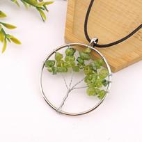 Hand-Wrapped Peridot Crystal Tree of Life Pendant Necklace
