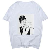 Audrey Hepburn Rūko Šaunios Merginos Moteriški Harajuku Korėjietiški Juodi Marškinėliai Unisex Trumpomis Rankovėmis Medvilniniai Marškinėliai Hipsterių Viršutiniai Drabužiai Gatvės Apranga S