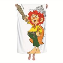 Pumuckl ir meškiuko dizaino mikropluošto paplūdimio rankšluostis - Greitai džiūstantis, lengvas ir kompaktiškas kelionėms, sporto salės, jogos, plaukimo reikmėms W30*H60(CM) beige