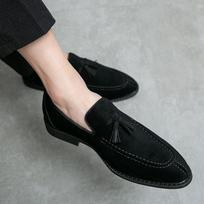 Men Classic Retro Loafer Casual Street Style Coffee Suede Slip on Business Formal Shoes Black Dress Shoes over Sized EU: 38 juoda