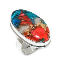 Natural Spiny Oyster Gemstone 925 Sterling Silver Jewelry Ring Size 8 H1U78