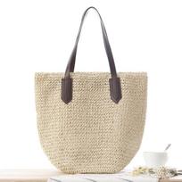 Moteriška rankų darbo šiaudinė pintinė rankinė Natūrali madinga lauko PU odinė rankinė Paplūdimio krepšiai Visiškai nauja 3 spalvos KTB 40*18*32cm smėlis