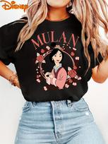 MINISO Retro Disney Mulan Kardas ir Vyšnių Žiedai Marškinėliai Vintažiniai Moteriški Vyriški Marškinėliai Unisex Trumpomis Rankovėmis Oversized Poros Viršus S