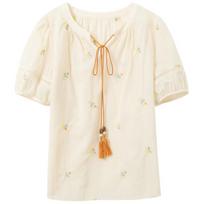 Sancai Women's Plus Size Floral Embroidered Cotton Top XXXL