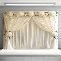 2D romantiškos vestuvių ceremonijos fonas, plazdanti balta užuolaida ir gėlės, portretų studijos fonas 47.2x31.5inch/120*80cm
