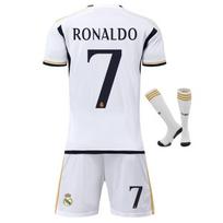 Real Madrid Ronaldo 7 Vaikų Futbolo Marškinėlių Rinkinys Baltas Trumpomis Rankovėmis Marškinėliai Šortai Kojinės Jaunimo Futbolo Rinkinys Dovana 100-110 CM