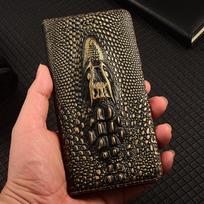 100% Cowhide Genuine Leather For Honor Magic 8 & Magic 7 Pro Air Lite Case 3D Crocodile Head Magnetic Card Pocket Wallet Cover Genuine Leather&Honor Magic8 Pro Air