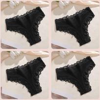 FINETOO 4Pcs Cotton Lace Floral Printed Thongs Underwear Sexy Striped Low Waist Brazilian Panties Girls Breathable G-String Lingerie S