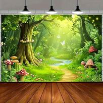 2D vaikų gimtadienio fono audinys Užburtas stebuklingas grybų miško gobelenas 47.2x31.5inch/120*80cm