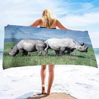 Cute Rhino Beach Towel Wild Animal Print Bath Towel for Spa Travel Yoga Sport Camping Hiking Microfiber Quick Dry Swimming Cover W40*H60(CM)