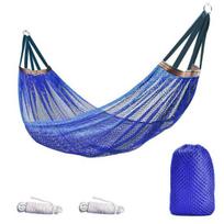 Outdoor Hammock with Carry Bag Portable Heavy Duty Single Person Camping Garden Patio Balcony Porch Backyard Hanging Mesh Swing A mėlyna