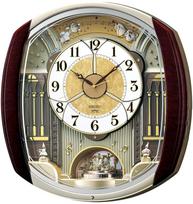 Seiko Sieninis Laikrodis Muzikinis Radijas 6 Besisukantys Tamsiai Rudas Marmuras RE564H Laikrodis, Laikrodis, Valdomas, Analoginis, Melodijos, Ornamentas, Raštas,