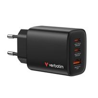 Verbatim GaN Travel Charger Essentials 65W, 2×USB-C PD, 1×USB-A QC, EU Plug, Black