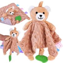 Sensorinis jaukus pledukas MINKY TEDDY BEAR su etiketėmis, kramtuku, pakabuku ZA4744